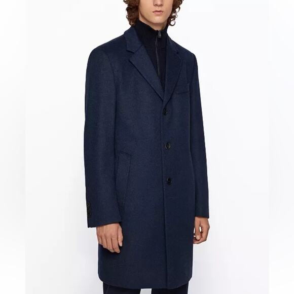 HUGO BOSS MENS NAVY WOOL PEA COAT FORMAL DRESS JACKET SIZE 40R - Picture 1 of 11